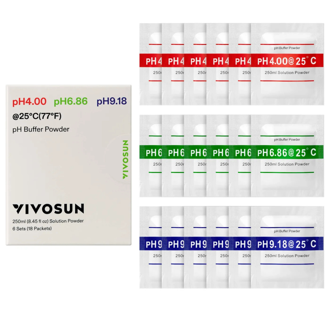 Vivosun 18-Pack pH Meter Buffer Solution Powder, pH 6.86/4.00/9.18, pH Buffer Powder for Precise and Easy pH Tester Calibration