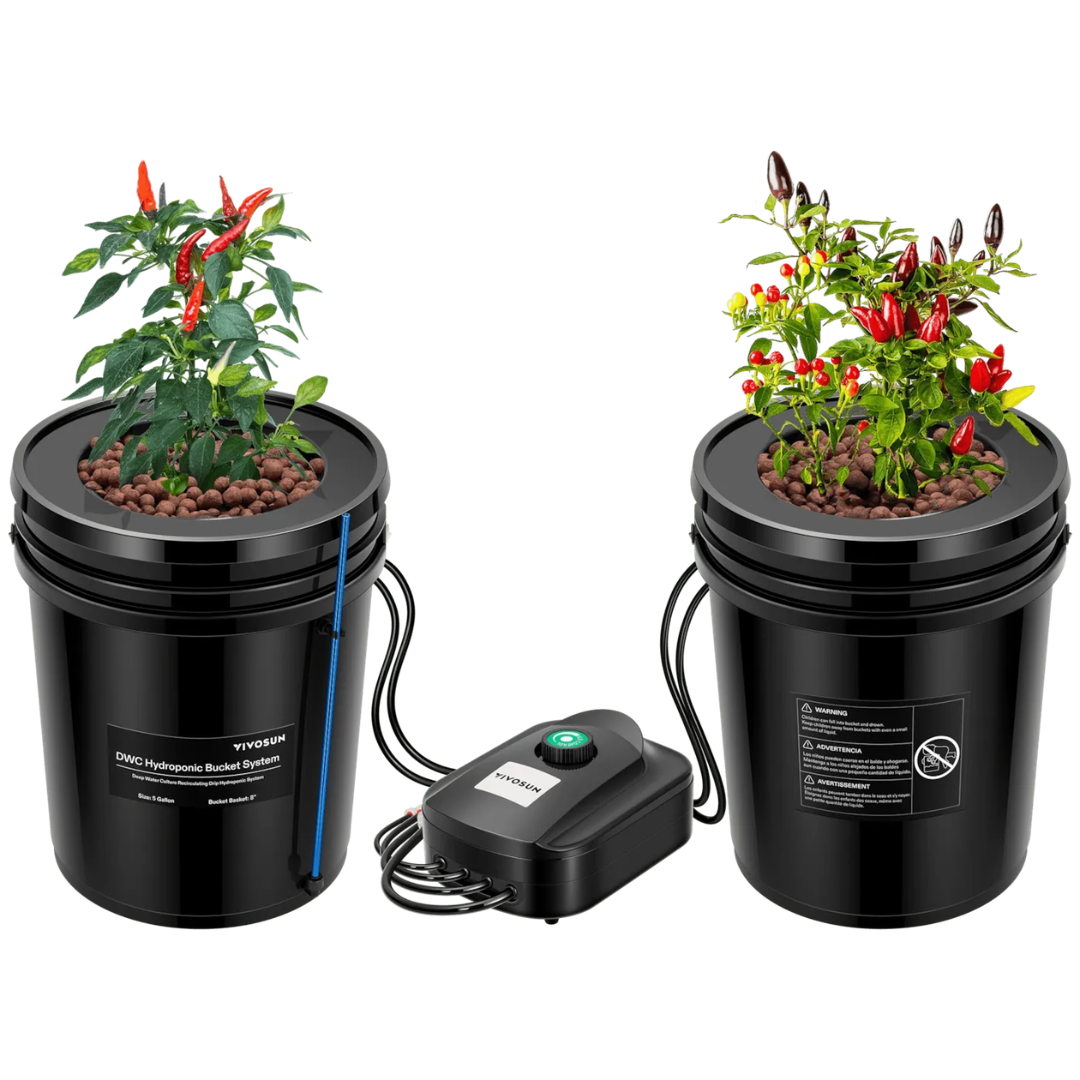 Vivosun 5 Gallon DWC Hydroponic System Kit (2 Bucket, Black)