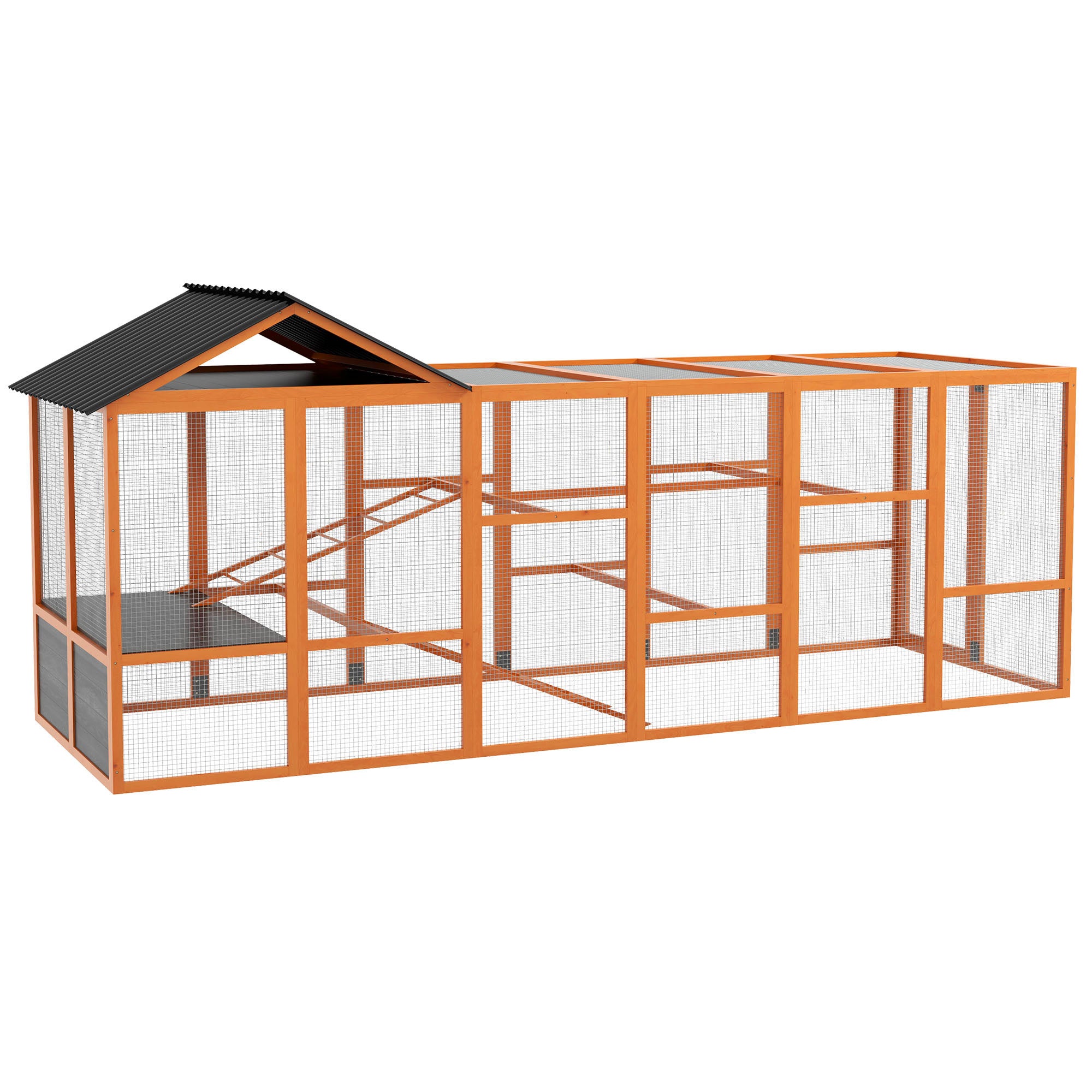 Wooden Chicken Coop Run for 6 - 10 Chickens, Hen House Add-On with Storage, Perches, 141.75" x 48"