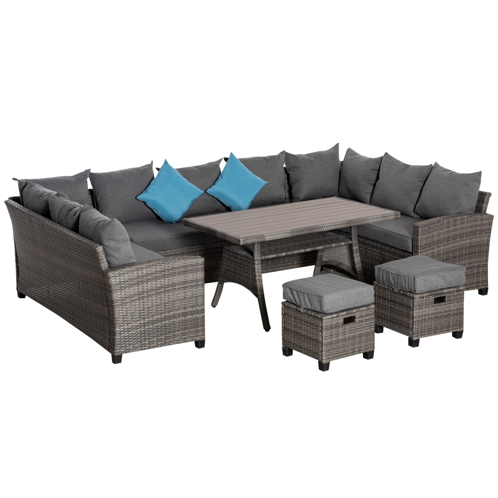 6 Piece Patio Furniture Set, PE Wicker Outdoor Furniture Conversation Set with 3 Sofas, 2 Ottomans
