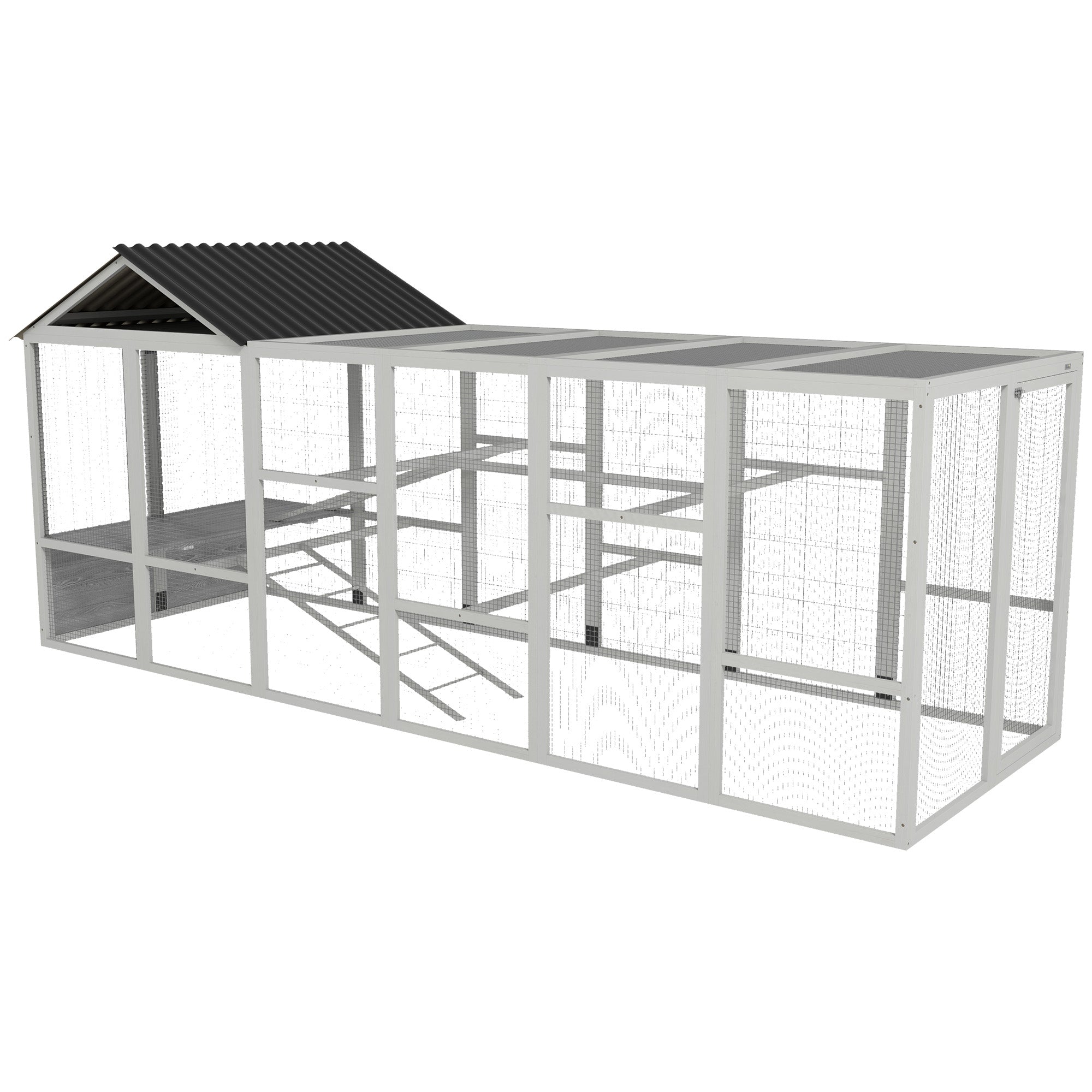 Wooden Chicken Coop Run for 6 - 10 Chickens, Hen House Add-On with Storage, Perches, 141.75" x 48"