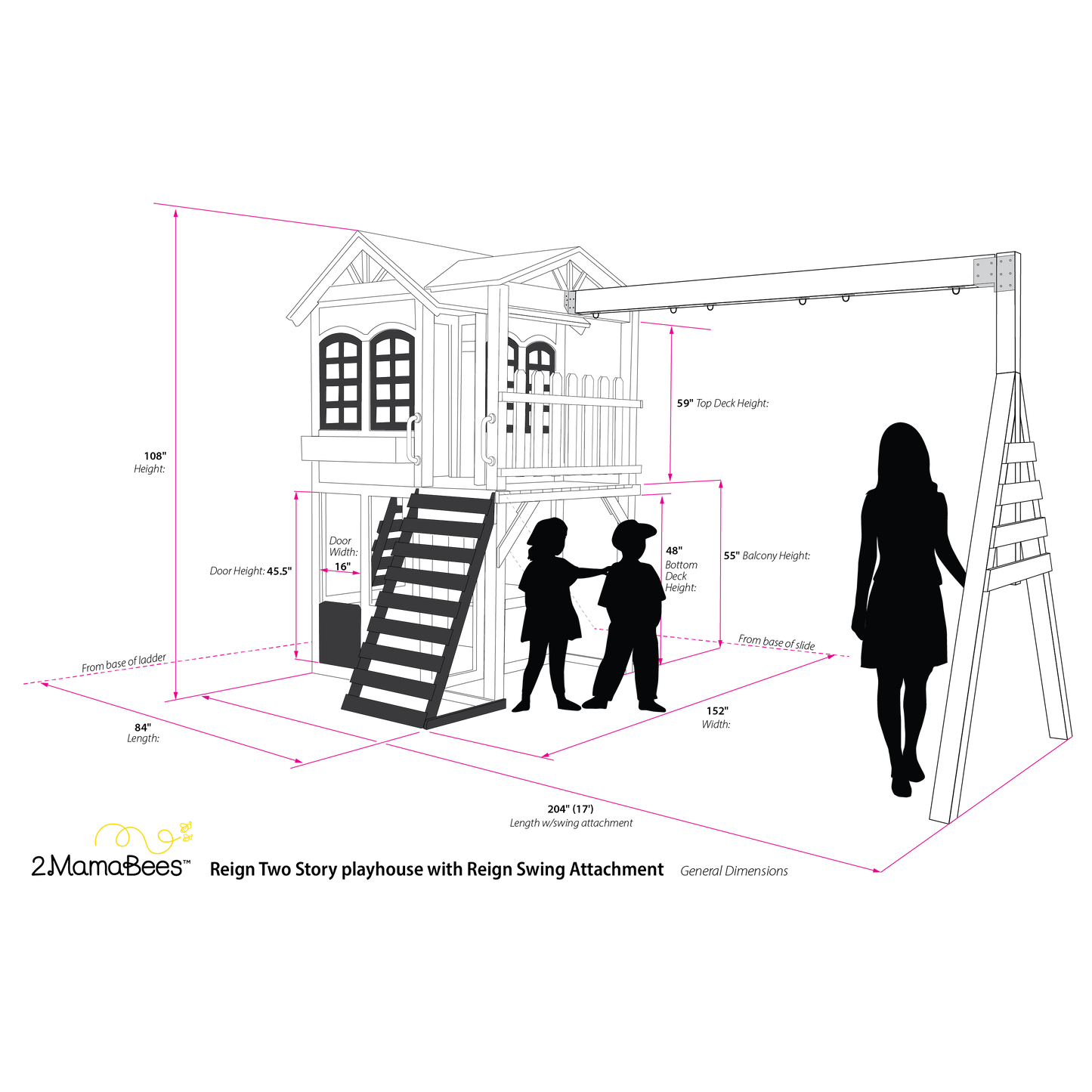 2MamaBees Reign Two Story Playhouse with Swing Set