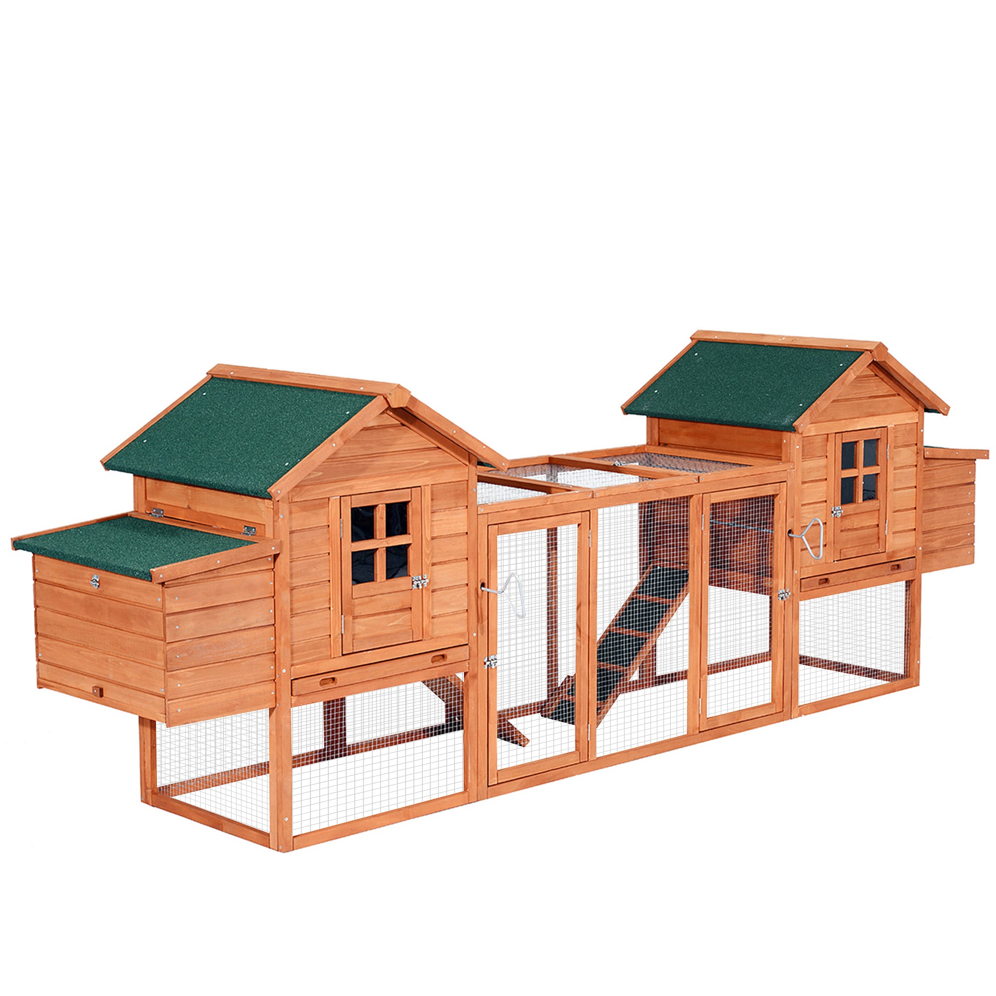 124" Dual Chicken Coop Wooden Large Chicken House Rabbit Hutch Hen Poultry Cage Backyard with