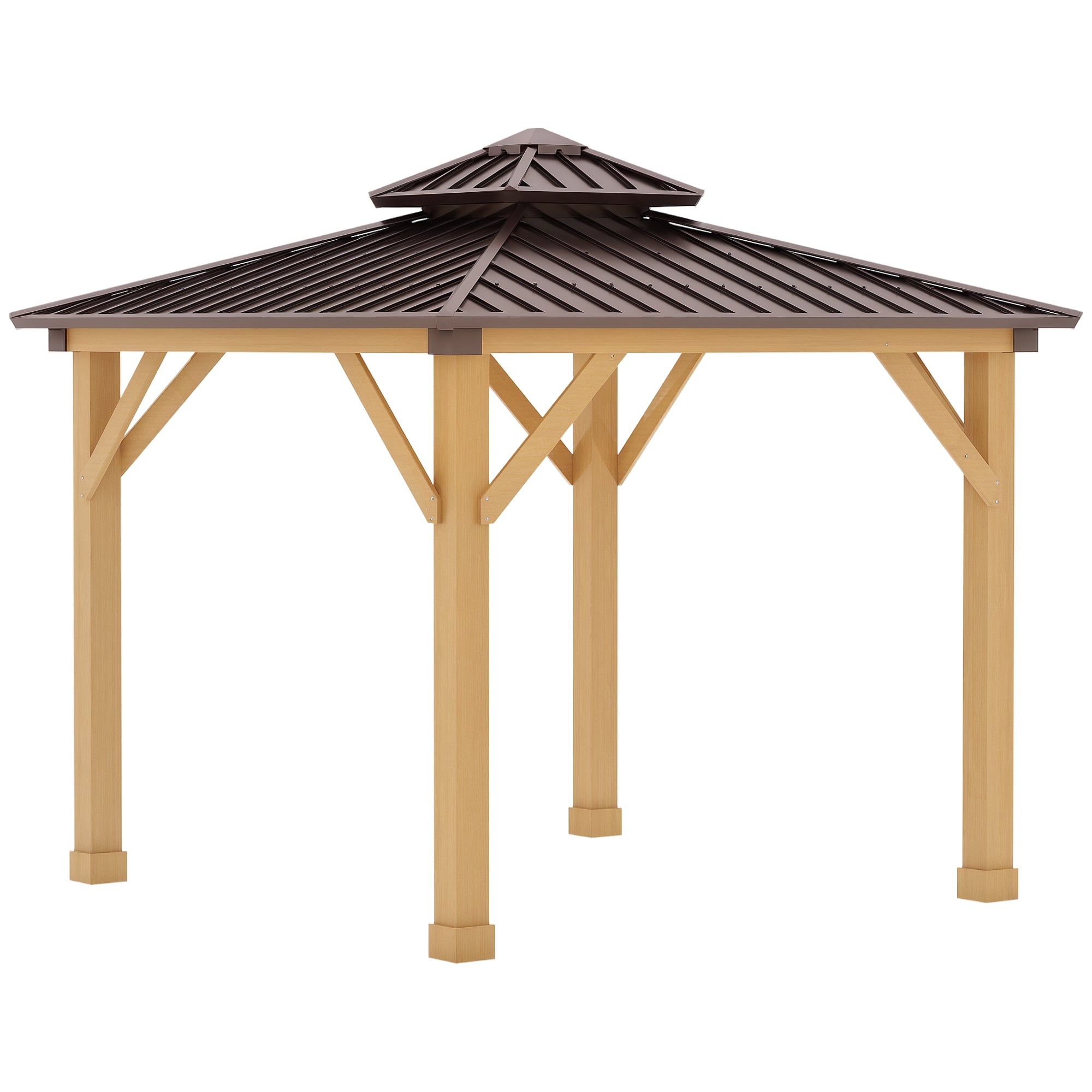 10' x 10' Hardtop Gazebo with Galvanized Steel Double Roof, Wooden Frame, Permanent Pavilion with