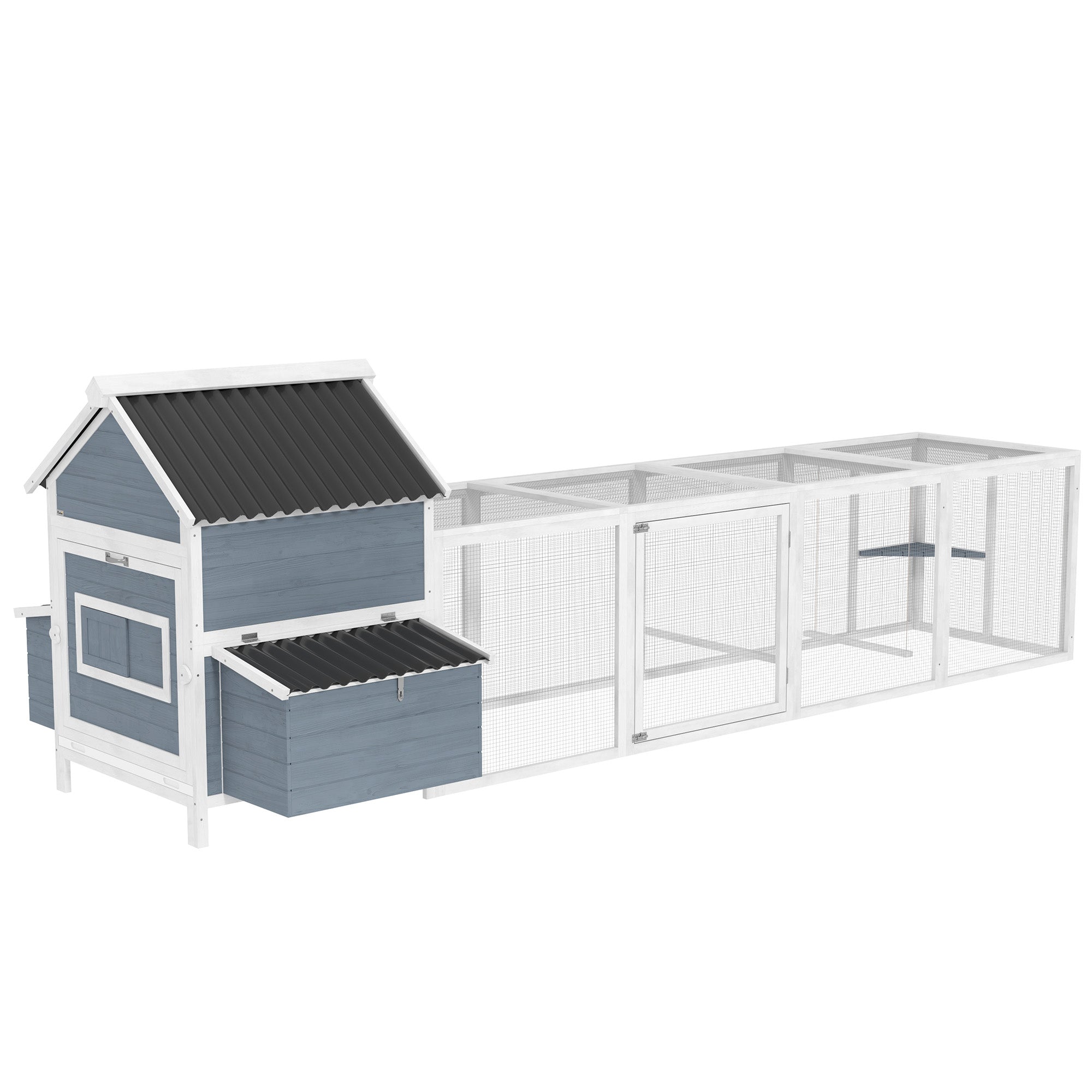 156" Extra Large Wooden Chicken Coop with 2 Nesting Box, Run Cage, Waterproof Wave Roof, for 10-15