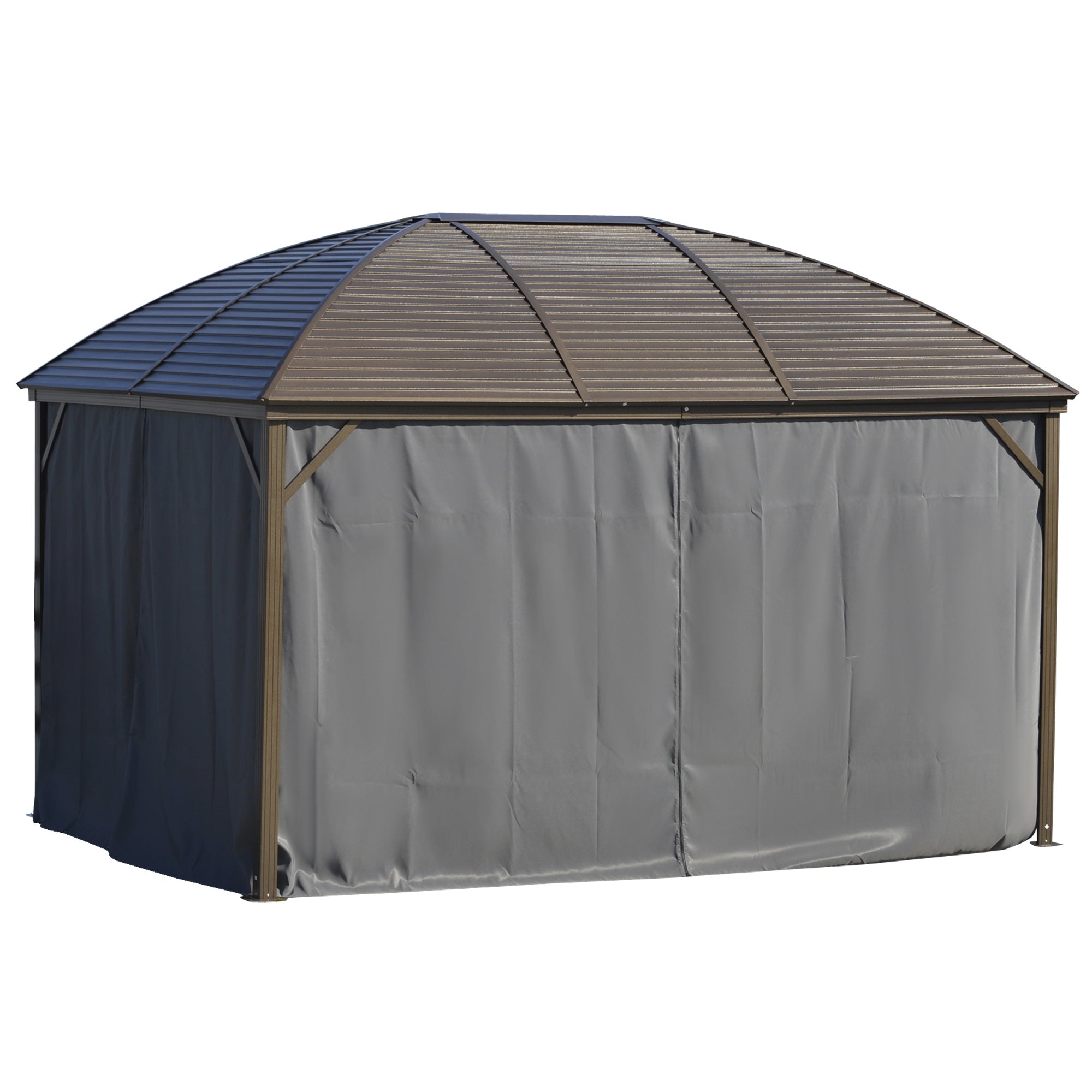 10' x 13' Hardtop Gazebo with Curtains, Netting, Pavilion with Steel Roof Ceiling Hook for Garden