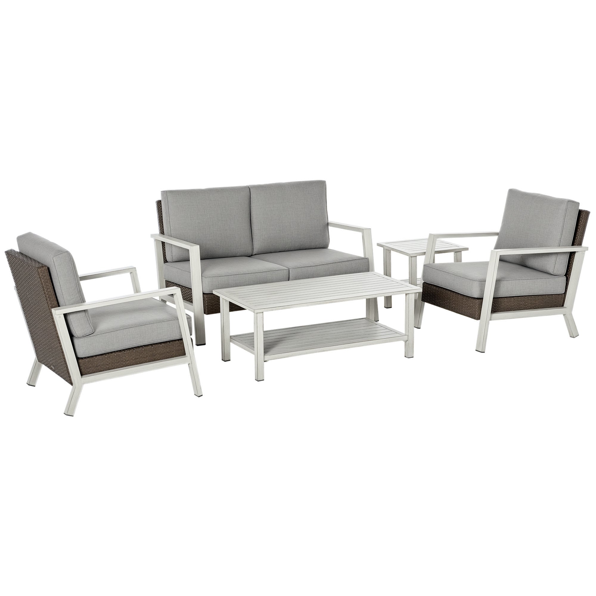 Aluminum Patio Furniture Set, 5 Piece Modern Outdoor Conversation Set with Loveseat Sofa, Chairs,