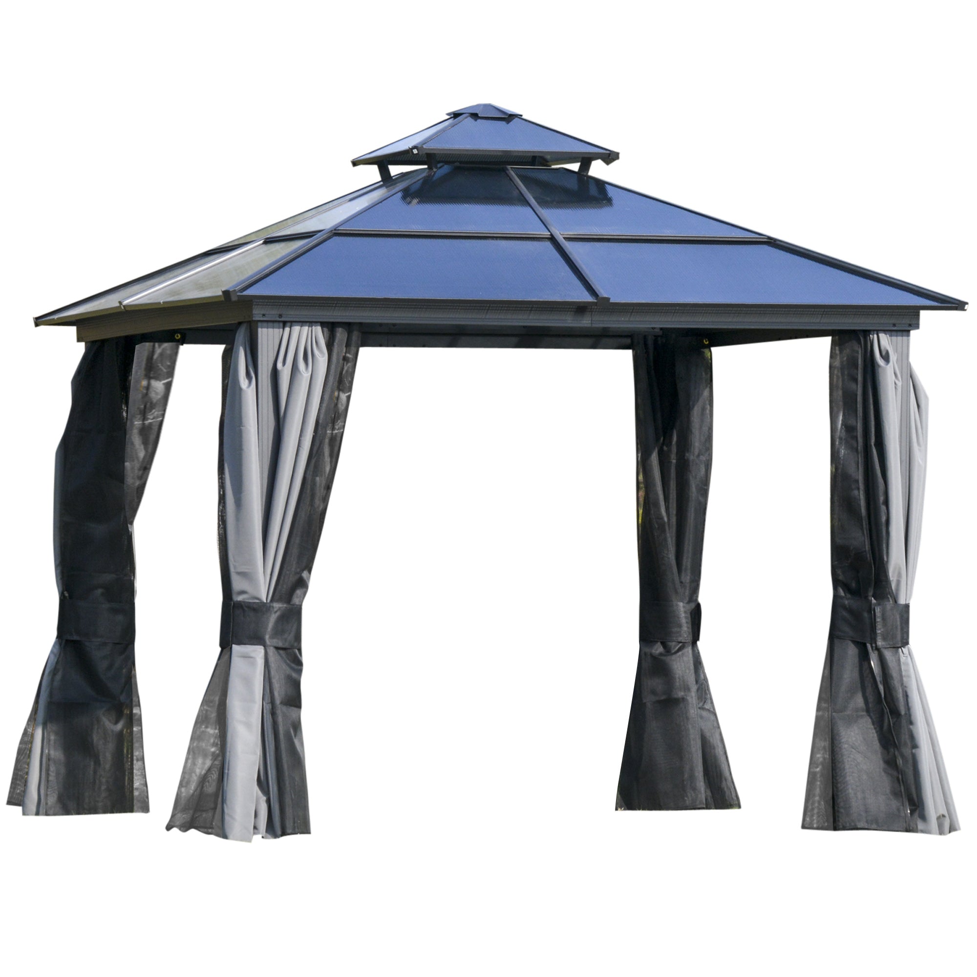 10' x 10' Hardtop Gazebo Canopy with Polycarbonate Roof, Aluminum Frame, Permanent Pavilion Outdoor