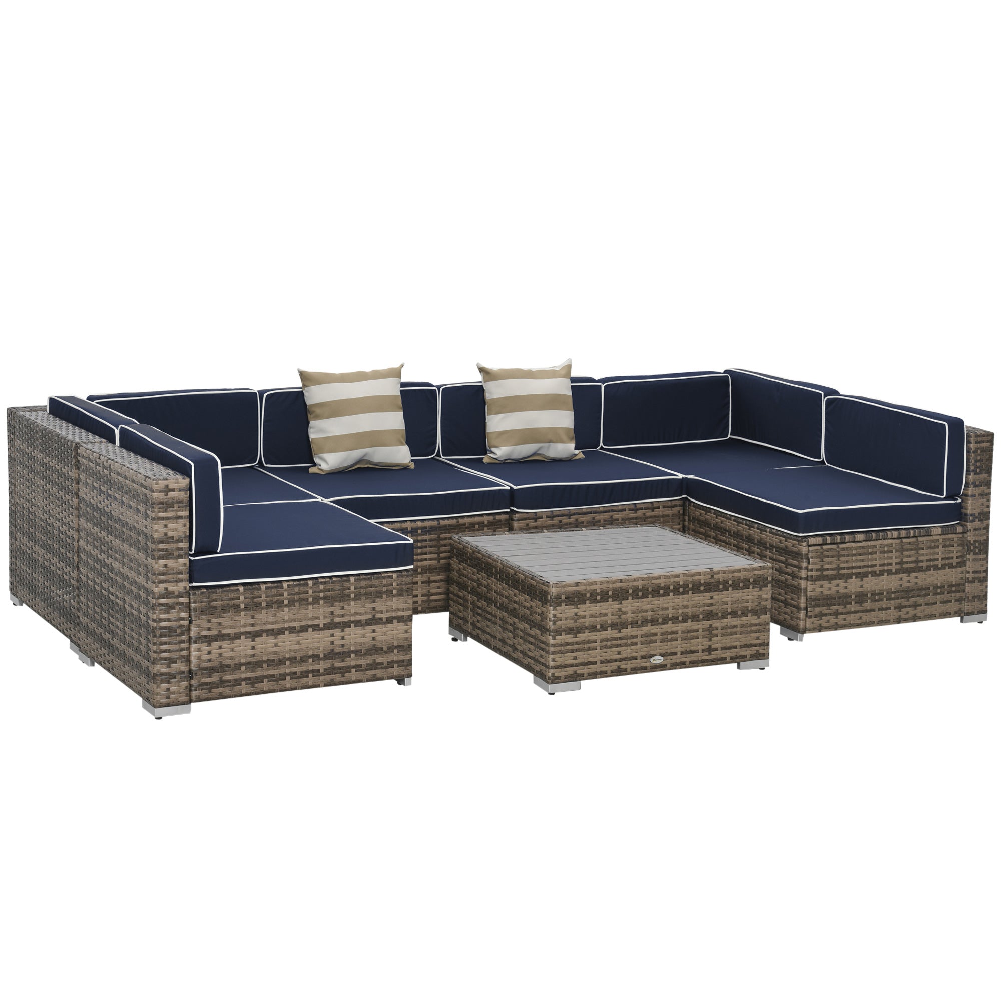 7-Piece Outdoor Wicker Patio Sofa Set, Modern Rattan Conversation Furniture Set with Cushions,