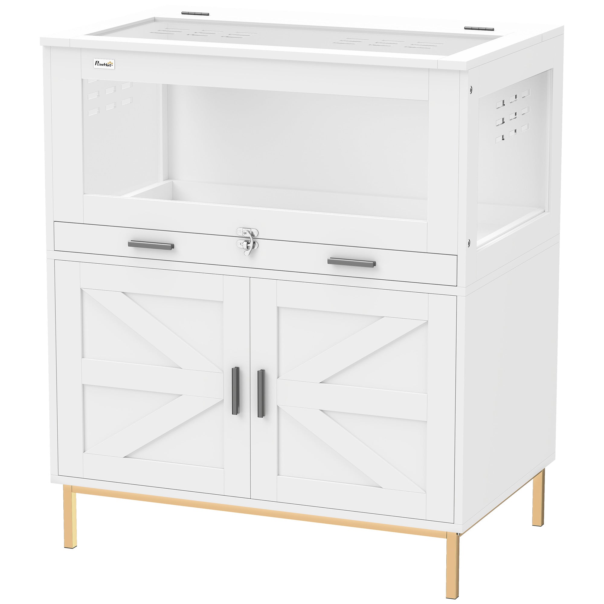 Hamster Cage with Storage Cabinet, Small Animal Cage with Pull Out Drawer and Acrylic Panels, 30" x