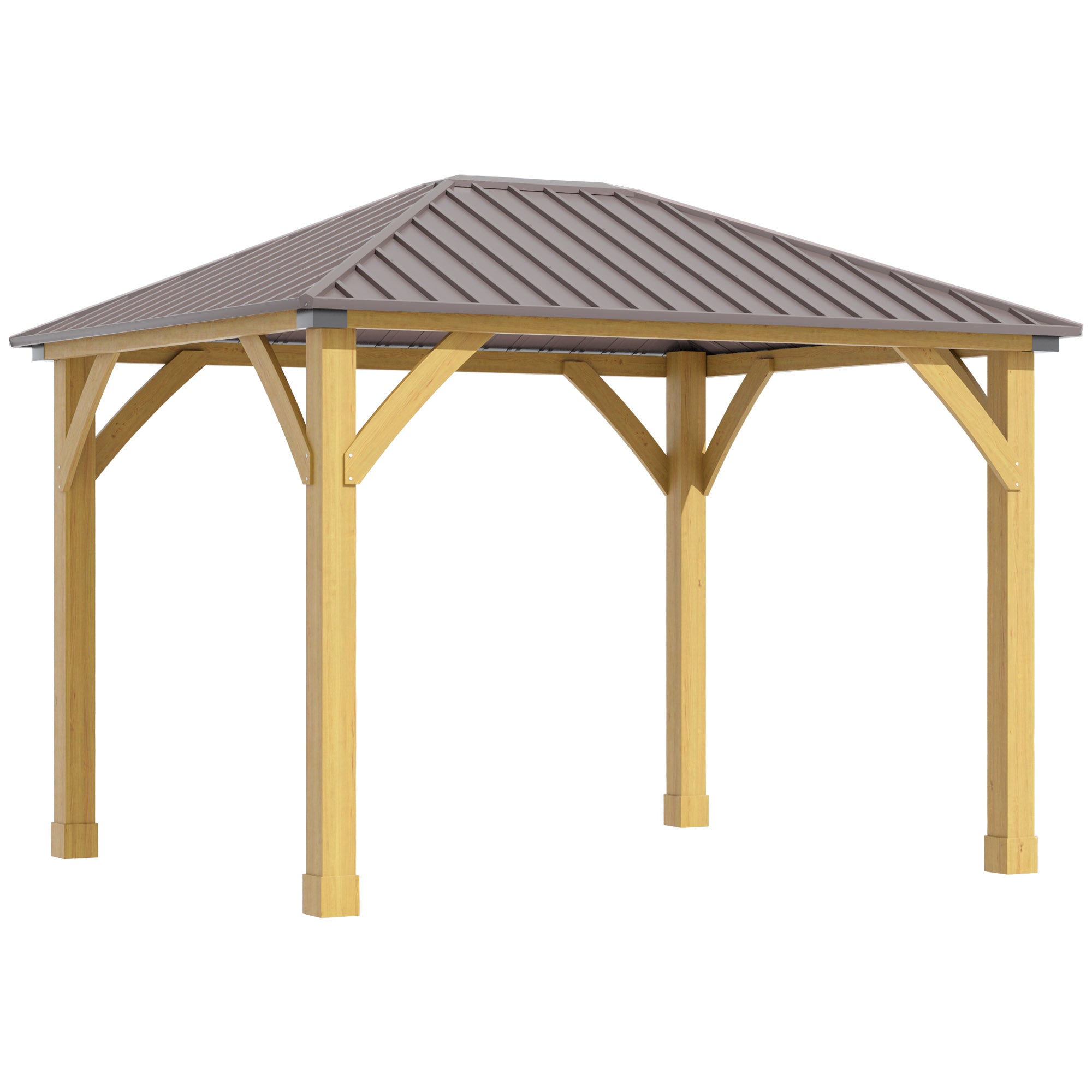 10' x 12' Hardtop Gazebo with Galvanized Steel Roof, Wooden Frame, Permanent Pavilion Outdoor
