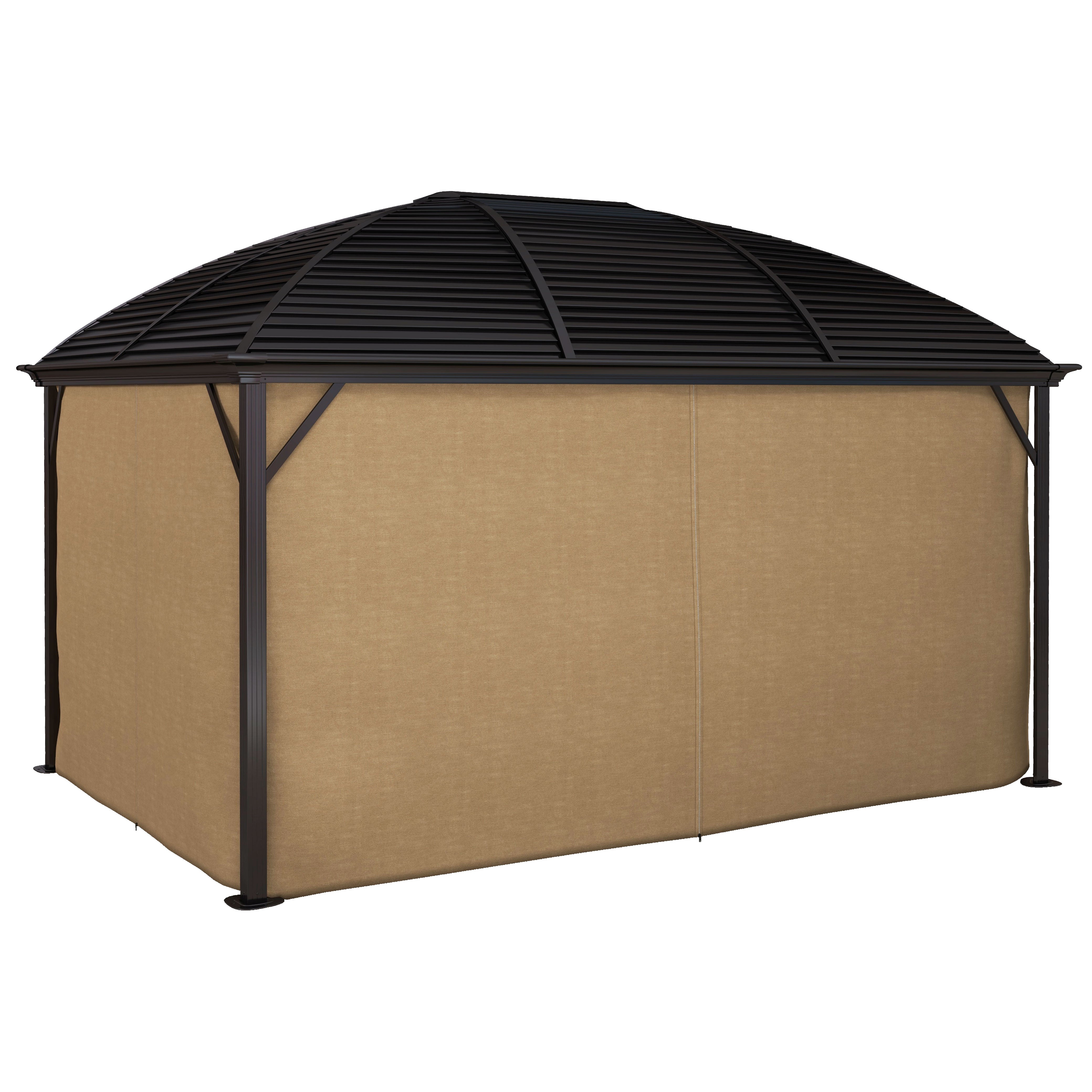 10' x 14' Hardtop Gazebo with Curtains, Netting, Pavilion with Steel Roof Ceiling Hook for Garden