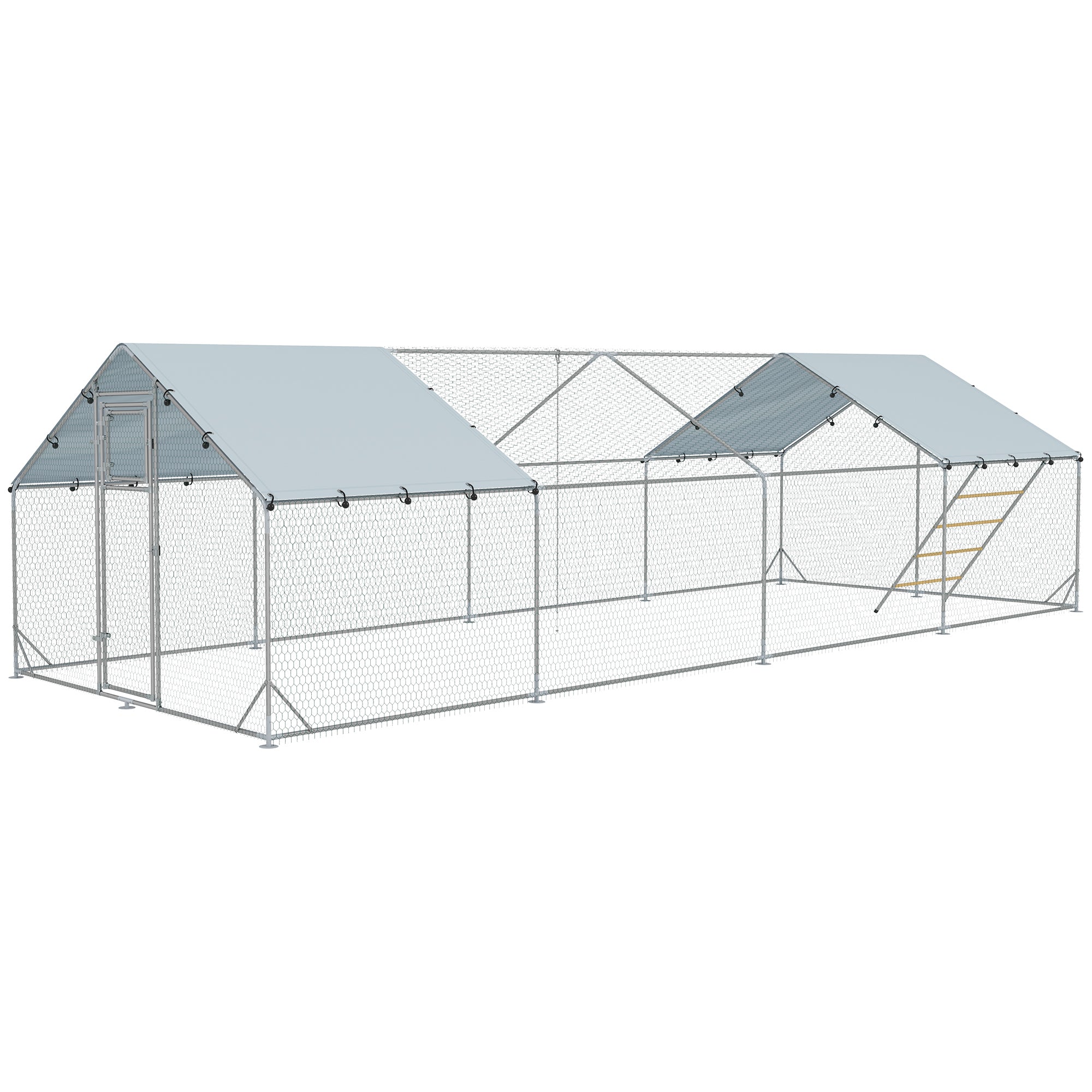 Metal Chicken Run w/ Waterproof & Anti-UV Cover, Feeding Door, Hanging Feeder, for 24-30 Chickens,