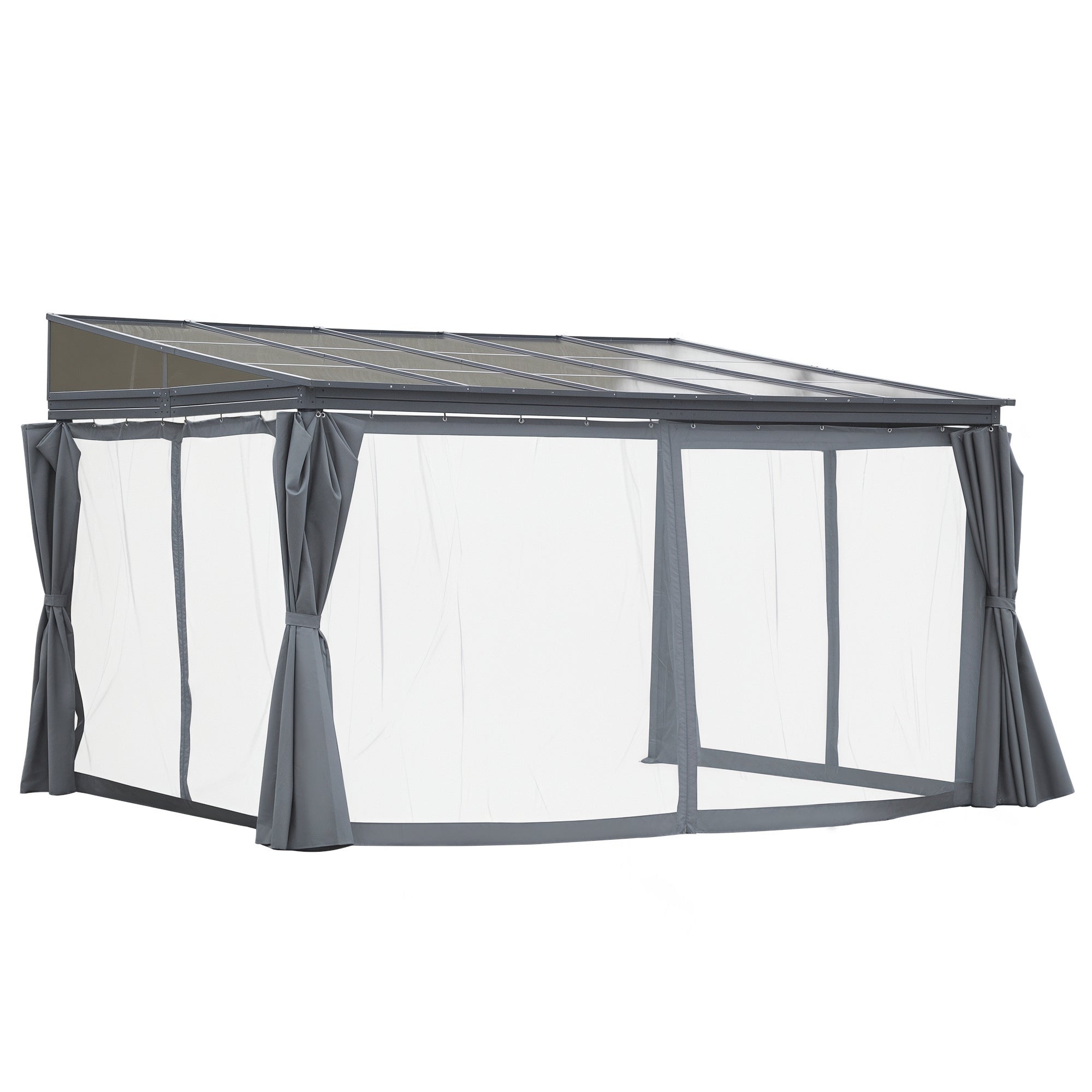 10' x 13' Outdoor Patio Gazebo with Sloping Polycarbonate Roof, Durable Aluminum Frame, & Netting