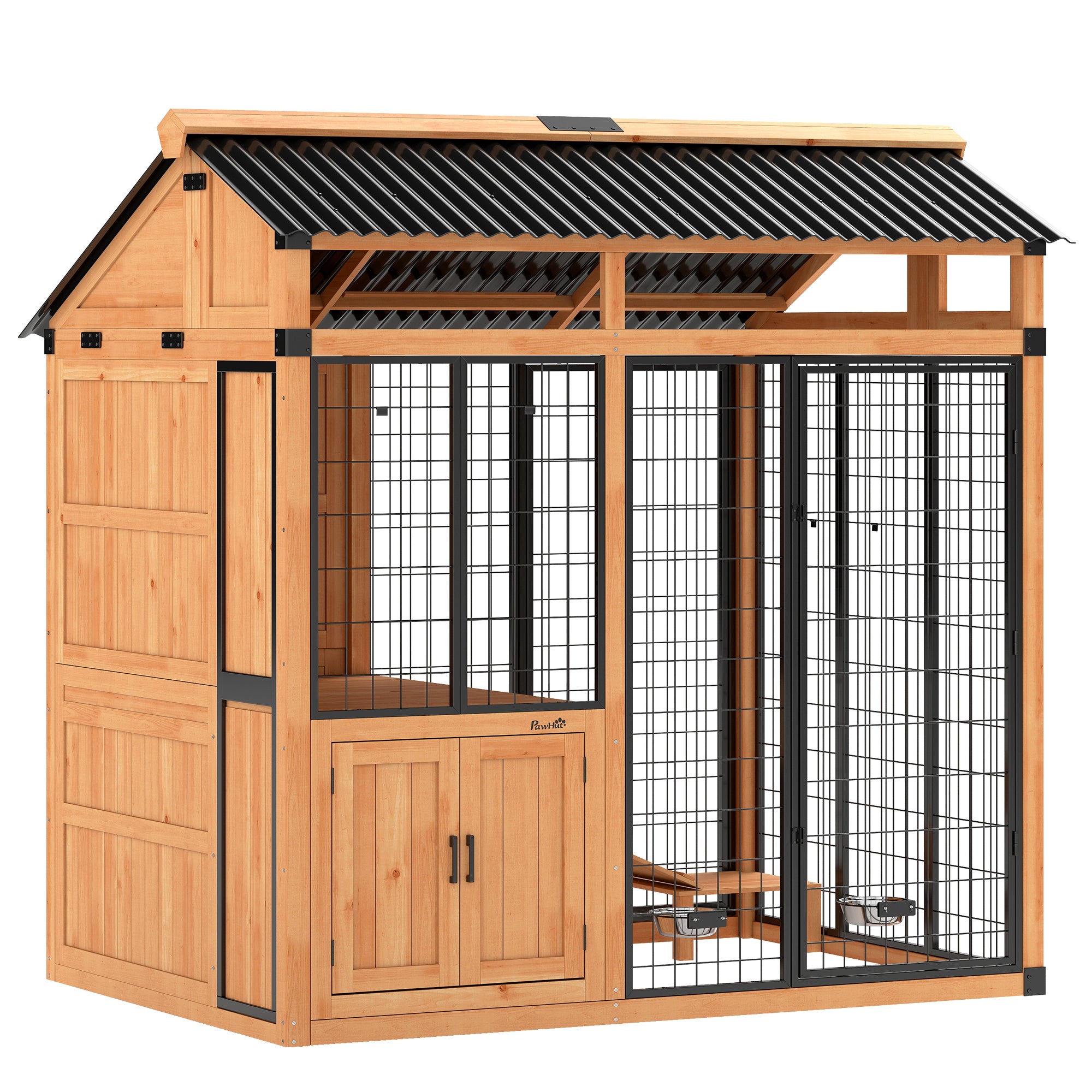 7' x 5' Extra Large Dog House, Wood Outdoor Dog Kennel with Platform, Storage Cabinet for Large