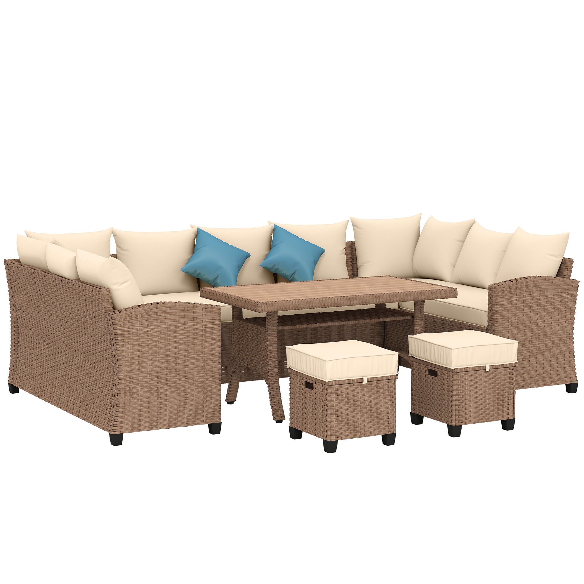 6 Piece Patio Furniture Set, PE Wicker Outdoor Furniture Conversation Set with 3 Sofas, 2 Ottomans