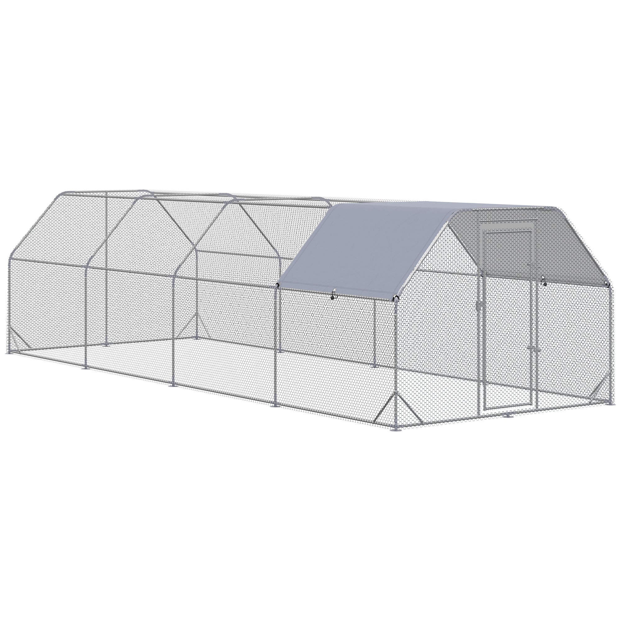 Large Chicken Coop Metal Chicken Run with Waterproof and Anti-UV Cover, Flat Shaped Walk in Fence