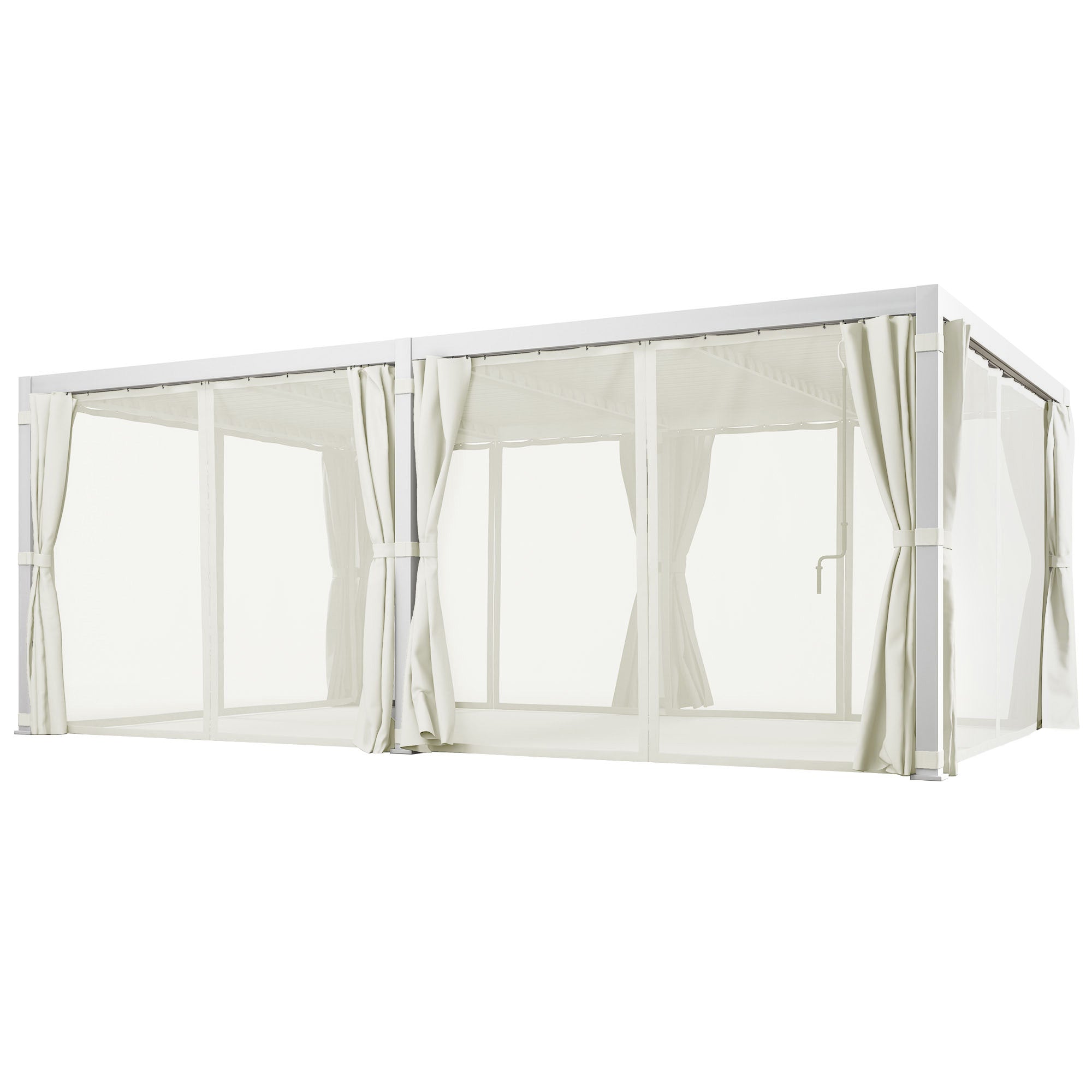 12' x 19' Aluminum Pergola with Adjustable Louvered, Outdoor Pergola with Curtains and Netting,