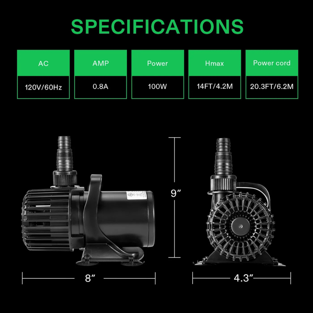 Vivosun 1600 GPH Submersible Water Pump 100W High Lift for Pond Waterfall