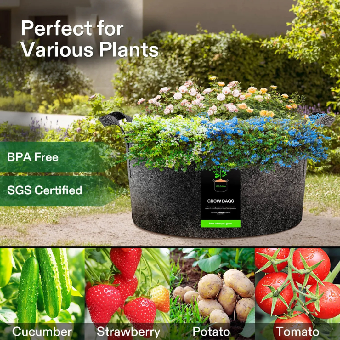 Vivosun 100 Gallon Grow Bags 1-Pack Black Thickened Nonwoven Fabric Pots with Handles