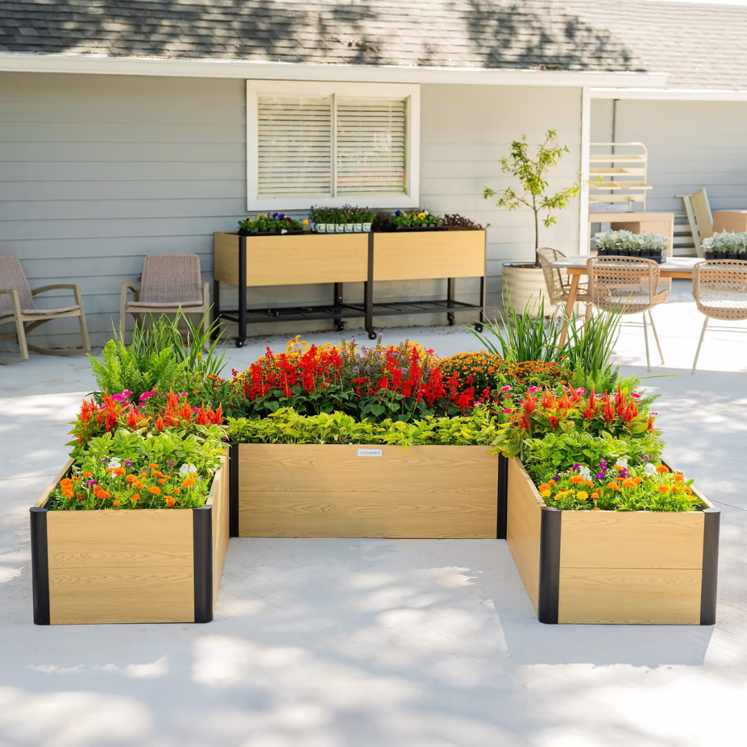 Vego 16" Tall Woodgrain 8' x 8' U-Shaped Metal Raised Garden Bed