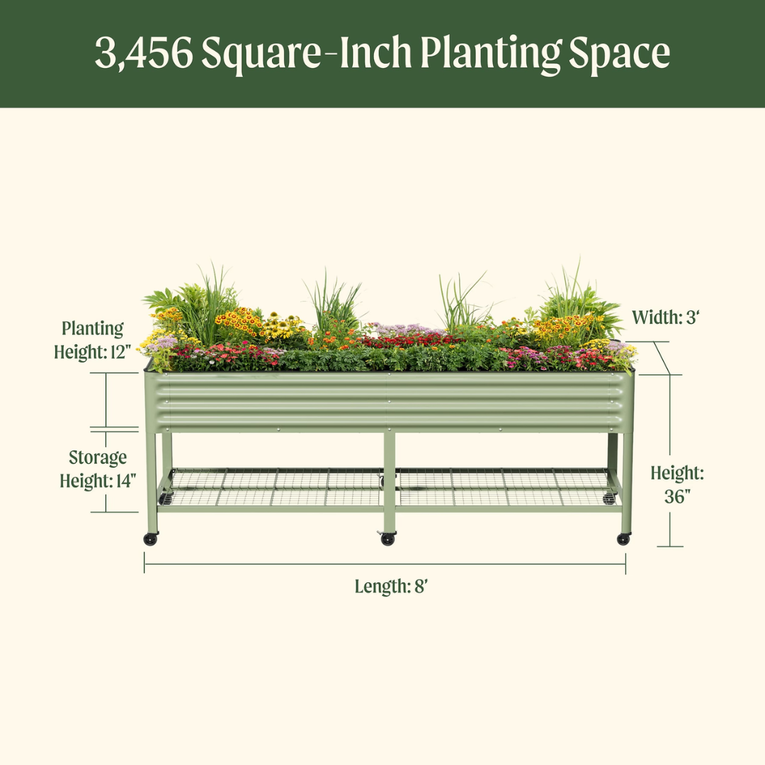 Vego Elevated Garden Bed - Jumbo Series 3' x 8' Wheels Included