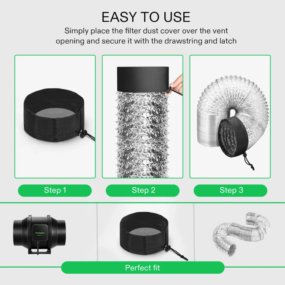Vivosun Grow Tent Duct Filter Vent Cover w/ Elastic Band and Fixed Buckle, 2 Pcs