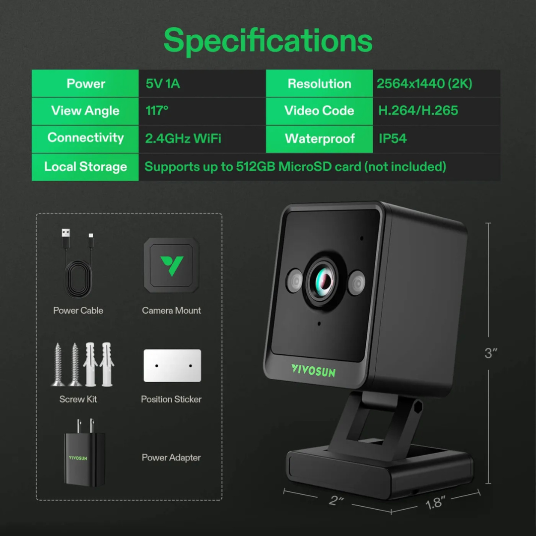 Vivosun GrowCam C4, 2K QHD WiFi Smart Camera for Grow Tent & VGrow Smart Grow Box, Timelapse, Night Vision, SD Card Storage, 2-Way Audio, App Control