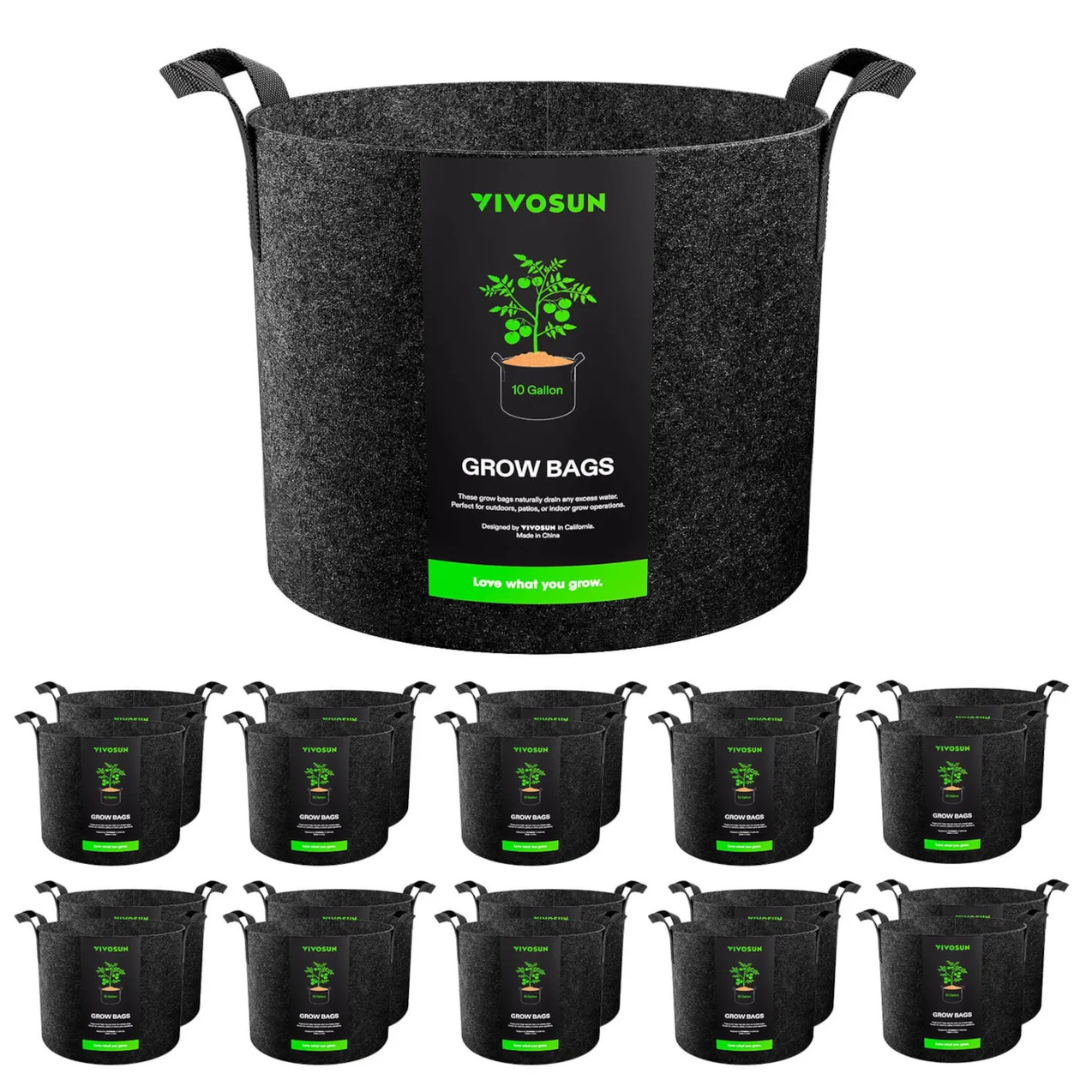 Vivosun 20-Pack 10 Gallon Grow Bags, Heavy Duty Thickened Nonwoven Fabric Pots with Handles for Flowers Fruits and Vegetables Black