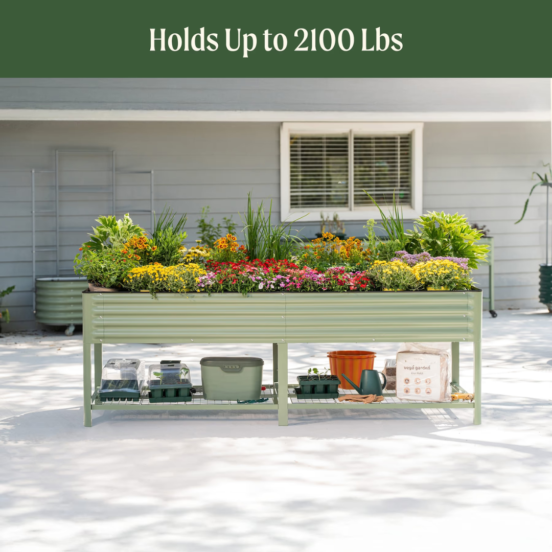 Vego Elevated Garden Bed - Jumbo Series 3' x 8' Wheels Included