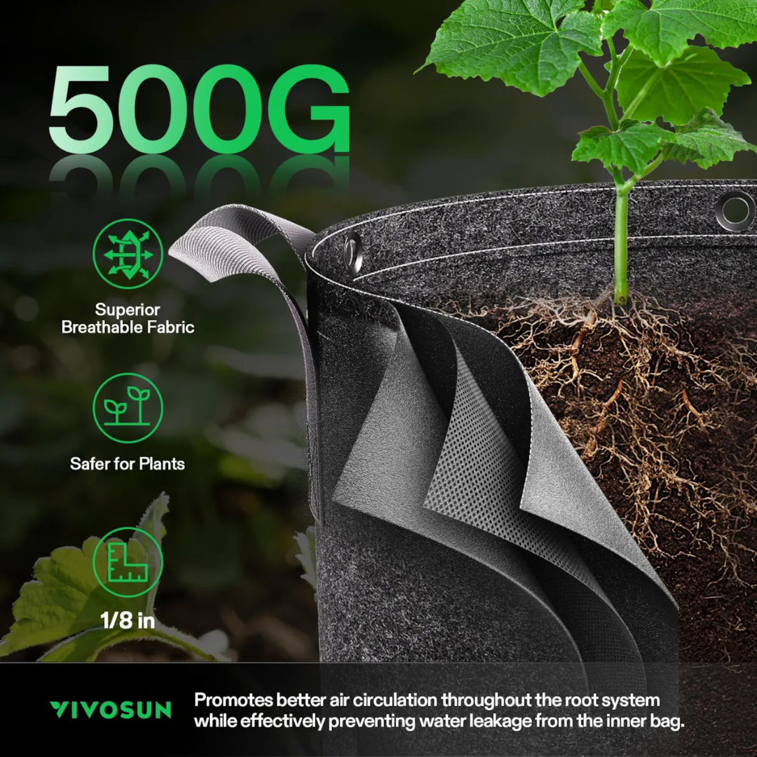 Vivosun Gallon Grow Bags 5-Pack Black Thickened Nonwoven Fabric Pots with Handles, Multi-Purpose Rings $18.99