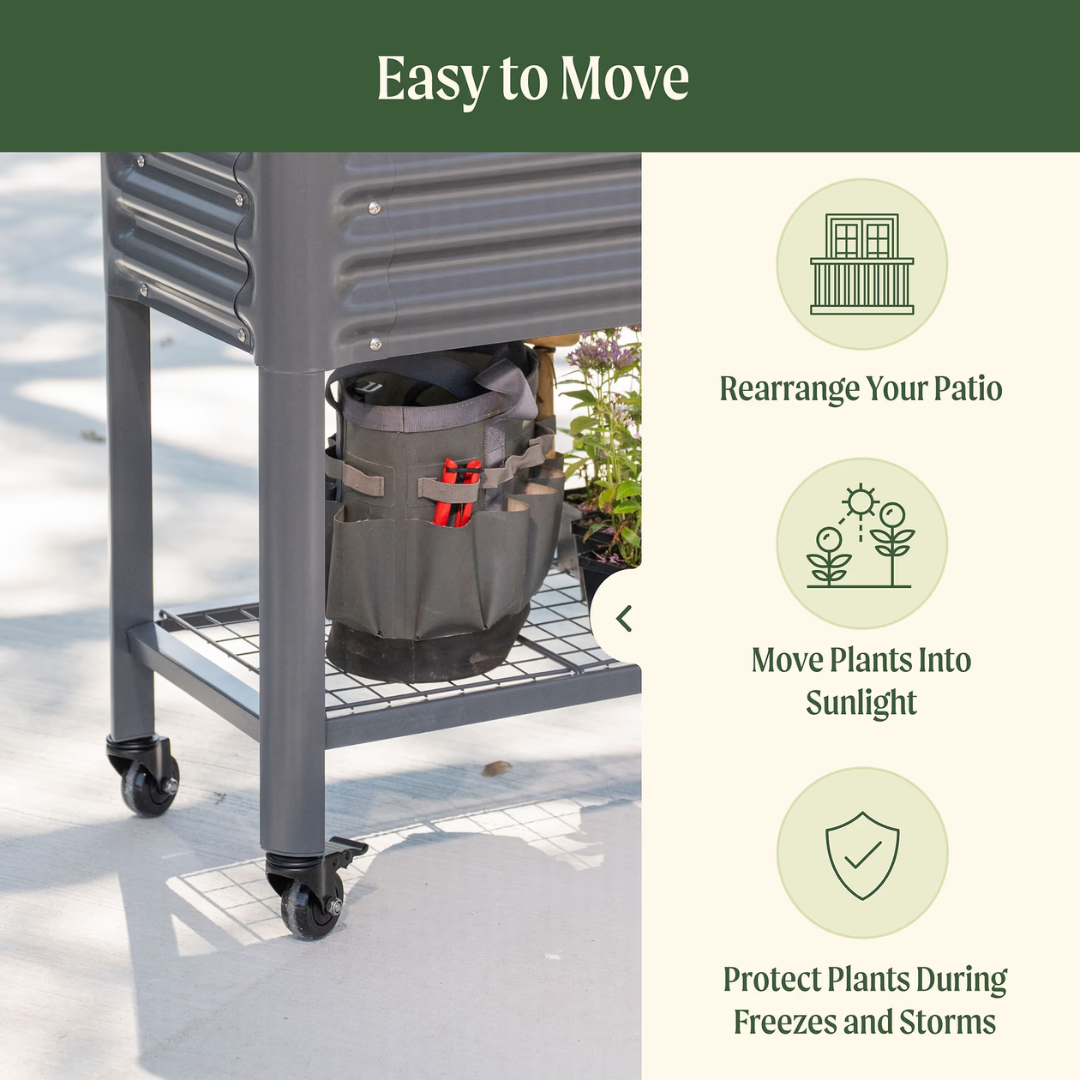 Vego Elevated Garden Bed - Slim Series 1.5' x 5.5' Wheels Included