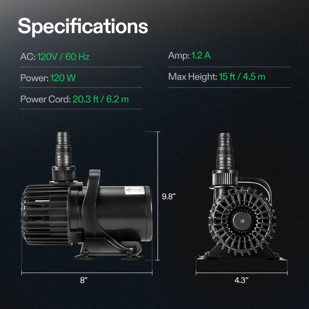 Vivosun 2700 GPH Submersible Water Pump 120W Ultra Quiet Pump High Lift for Pond Waterfall