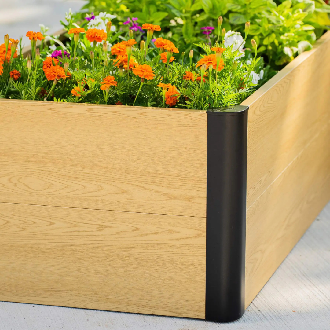 Vego 16" Tall Woodgrain 8' x 8' L-Shaped Metal Raised Garden Bed