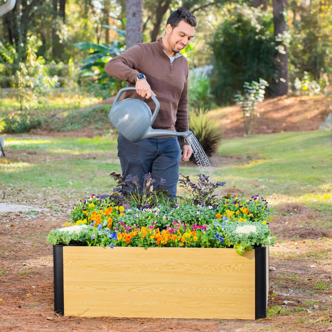 Vego 16" Tall Woodgrain 2' x 8' Metal Raised Garden Bed