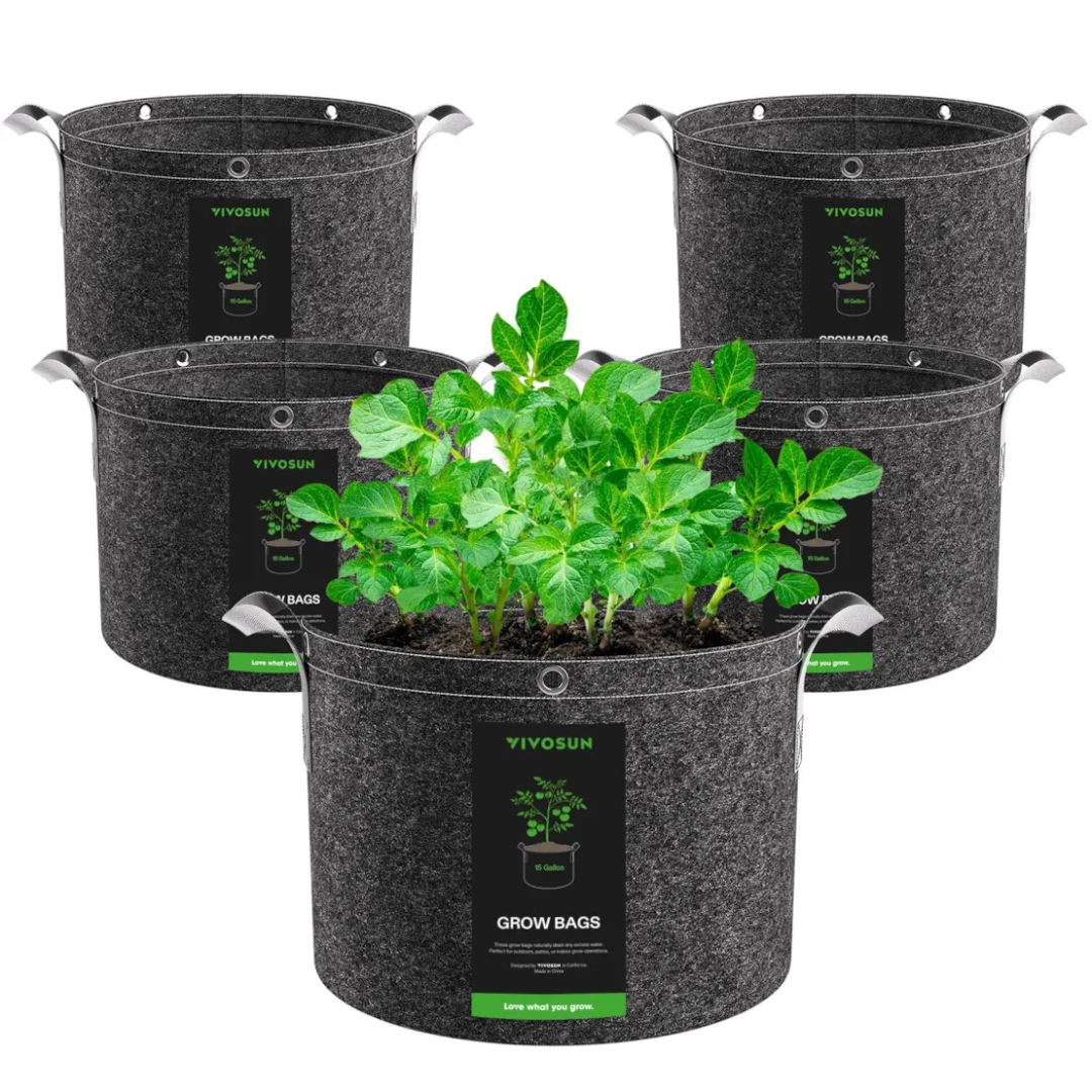 Vivosun Gallon Grow Bags 5-Pack Black Thickened Nonwoven Fabric Pots with Handles, Multi-Purpose Rings $18.99