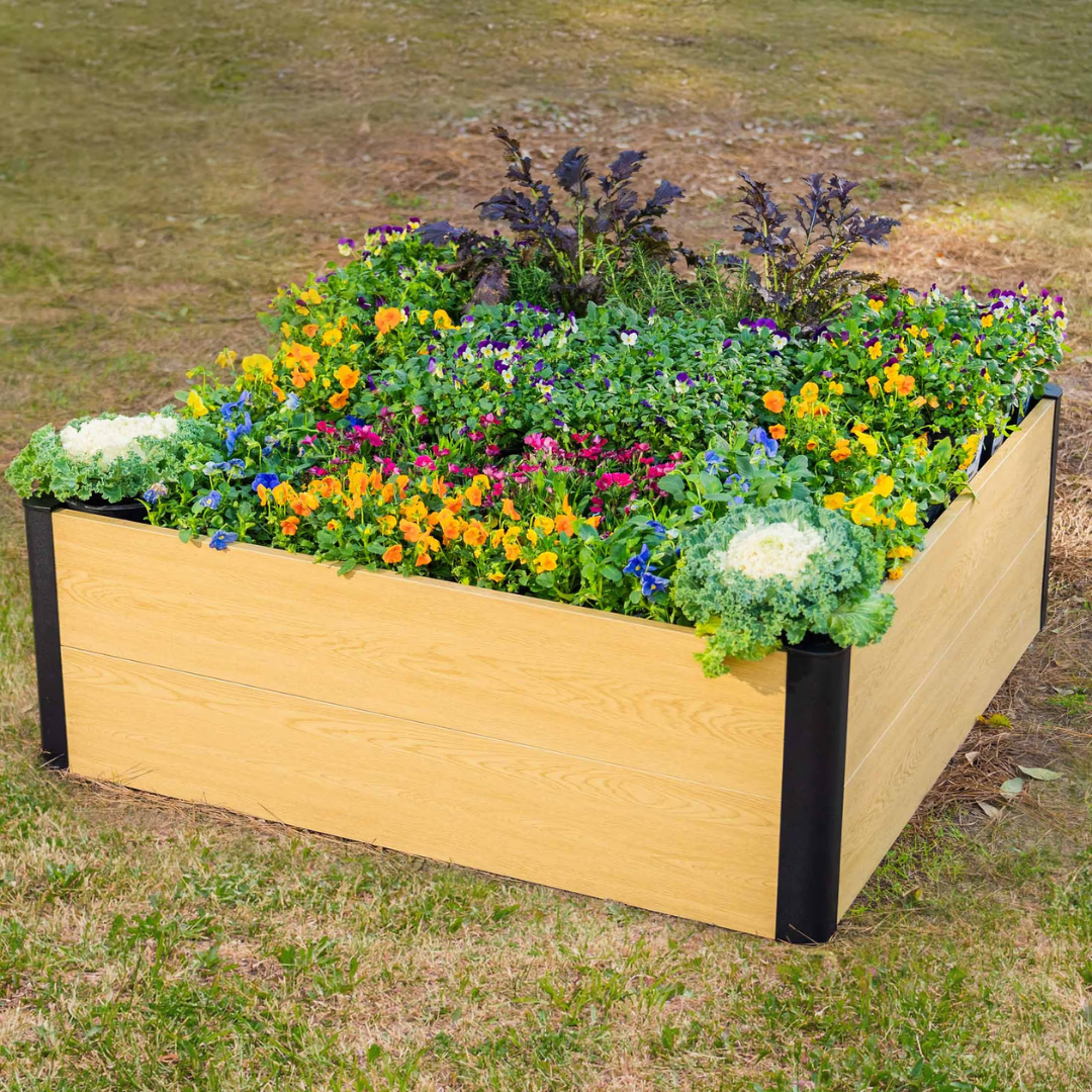 Vego 16" Tall Woodgrain 4' x 4' Metal Raised Garden Bed