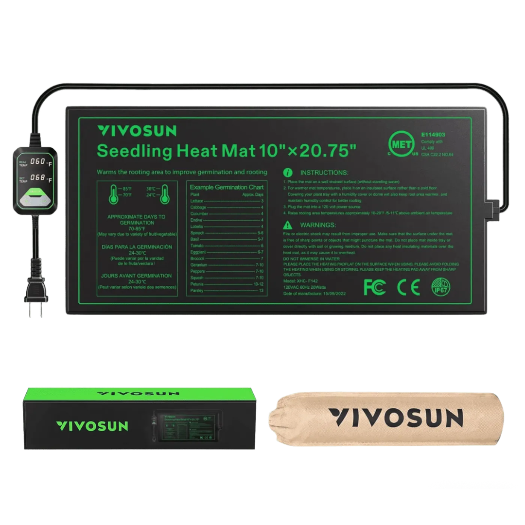 Vivosun Seedling Heat Mat with Dual Digital Display Thermostat, 10" x 20.75" Black Warm Hydroponic Heating Pad for Seed Germination