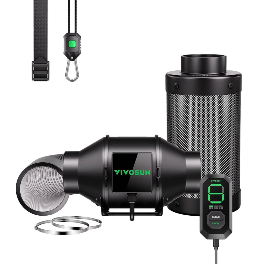 Vivosun Smart Air Filtration Kit 4″, AeroZesh G4 Inline Fan with E12 Speed Controller, Carbon Filter & Ducting Combo