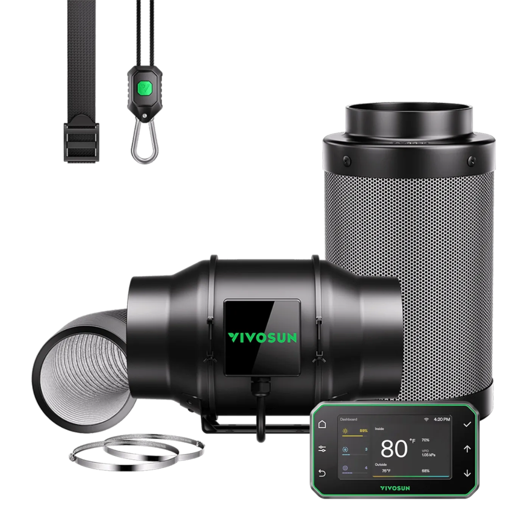 Vivosun Smart Air Filtration G6 Kit 6", AeroZesh G6 Inline Duct Fan with GrowHub E42A+ Temperature Humidity WiFi-Controller, Carbon Filter & Ducting, Cooling & Ventilation for Grow Tent, Hydroponics