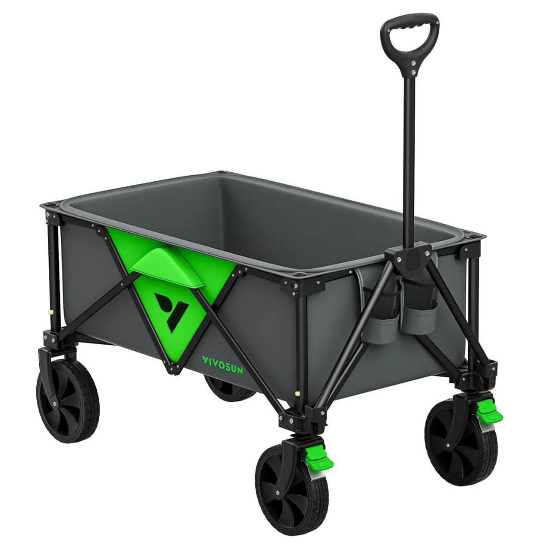 Vivosun Collapsible Folding Wagon, Outdoor Utility with Silent Universal Wheels, 110L, Grey & Green