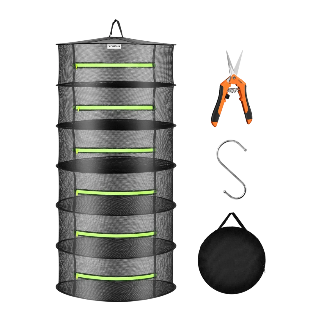 Vivosun 6-Layer Mesh Drying Rack Hanging Design with Green Zippers