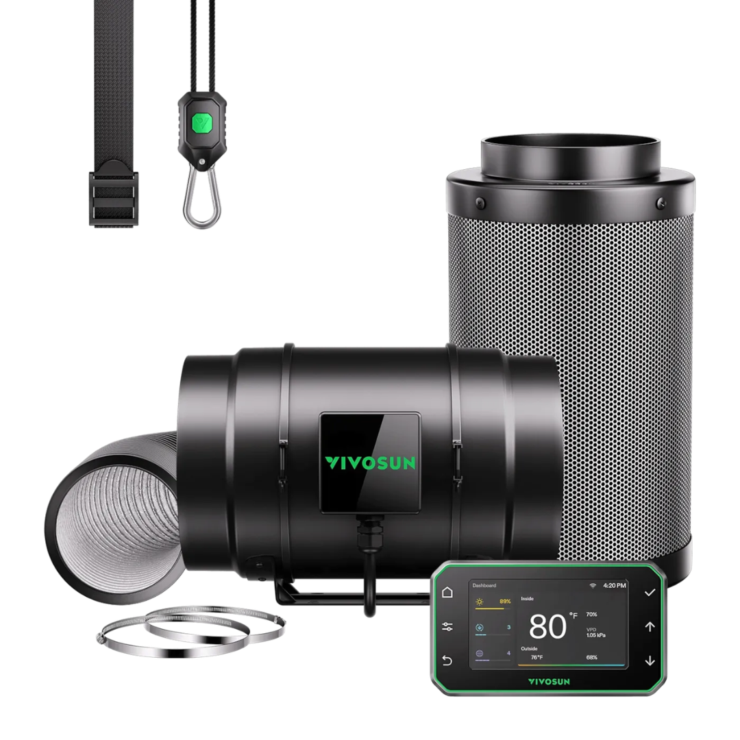Vivosun Smart Air Filtration G8 Kit 8", AeroZesh G8 Inline Duct Fan with GrowHub E42A+ Temperature Humidity WiFi-Controller, Carbon Filter & Ducting, Cooling & Ventilation for Grow Tent, Hydroponics