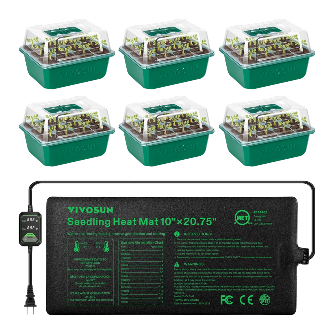 Vivosun Seedling Combo w/ 10"x20.75" Heat Mat and 6-Pack Seed Starter Trays