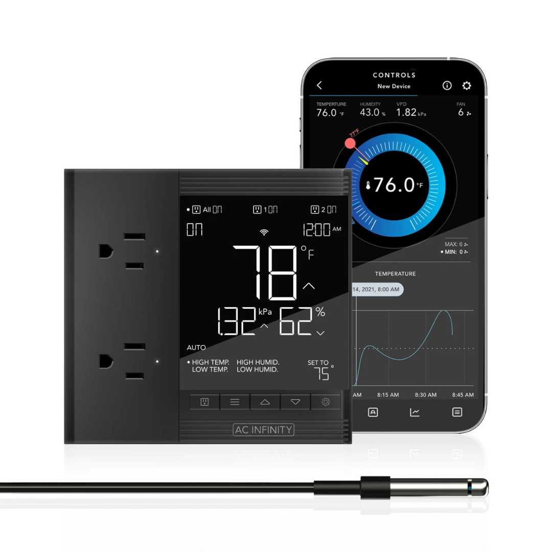 AC Infinity CONTROLLER 75, Climate Controller 2-Outlet, Desktop with Temp Humidity VPD Sensor