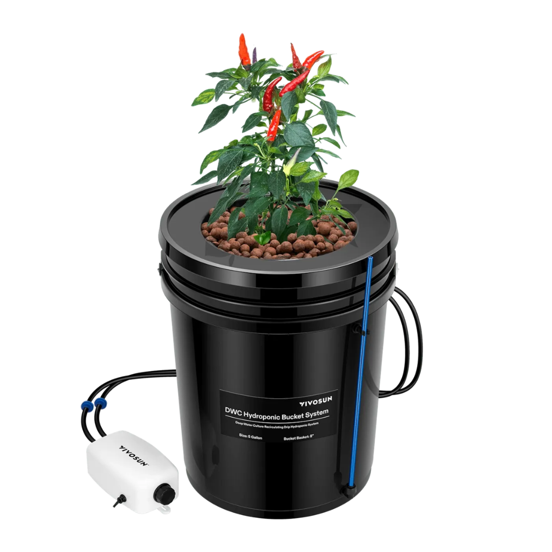 Vivosun 5 Gallon DWC Hydroponic System Kit (1 Bucket, Black)