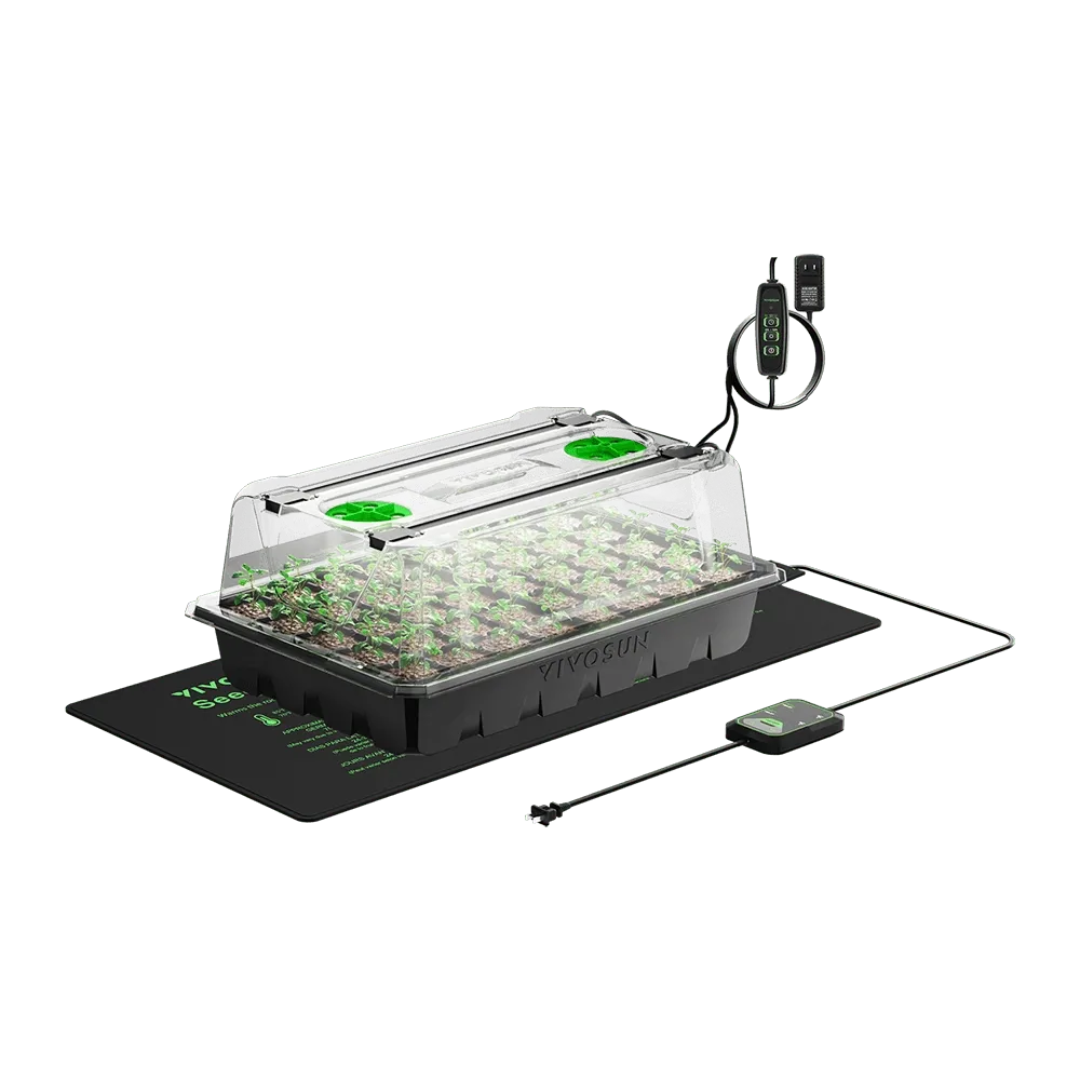 Vivosun 1-Pack 40-Cell Seed Starter Trays with 1 Set of LED Lights and 10"x20.75" Seedling Heat Mat