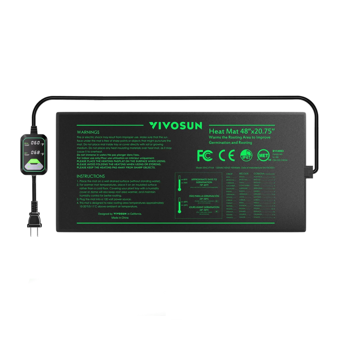 Vivosun Seedling Heat Mat with Dual Digital Display Thermostat, 48" x 20.75" Black Warm Hydroponic Heating Pad for Seed Germination
