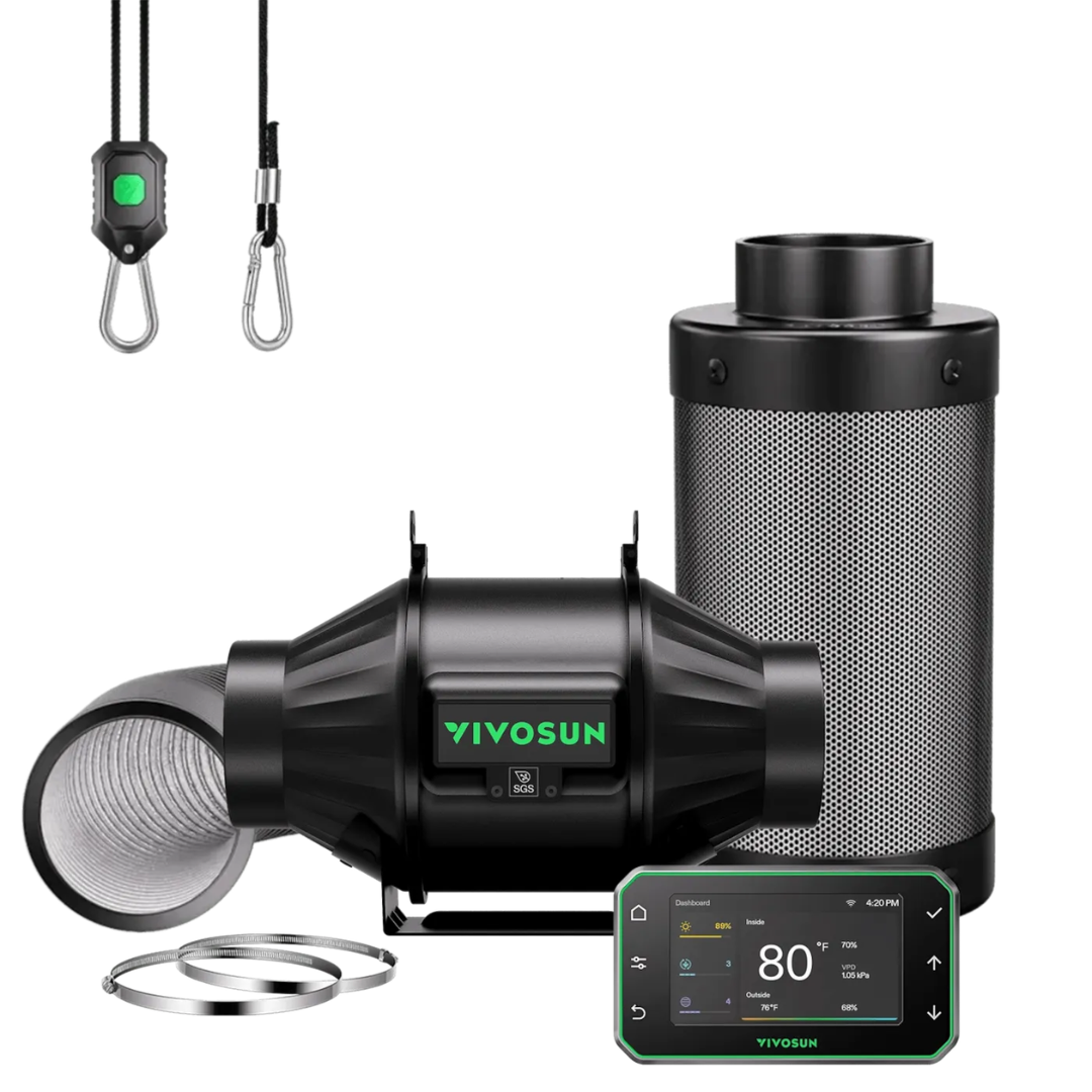 Vivosun Smart Air Filtration PRO Kit 4", AeroZesh T4 Inline Duct Fan with GrowHub E42A+, Temperature Humidity Controller, Carbon Filter & Ducting Ventilation System for Grow Tent, Hydroponics