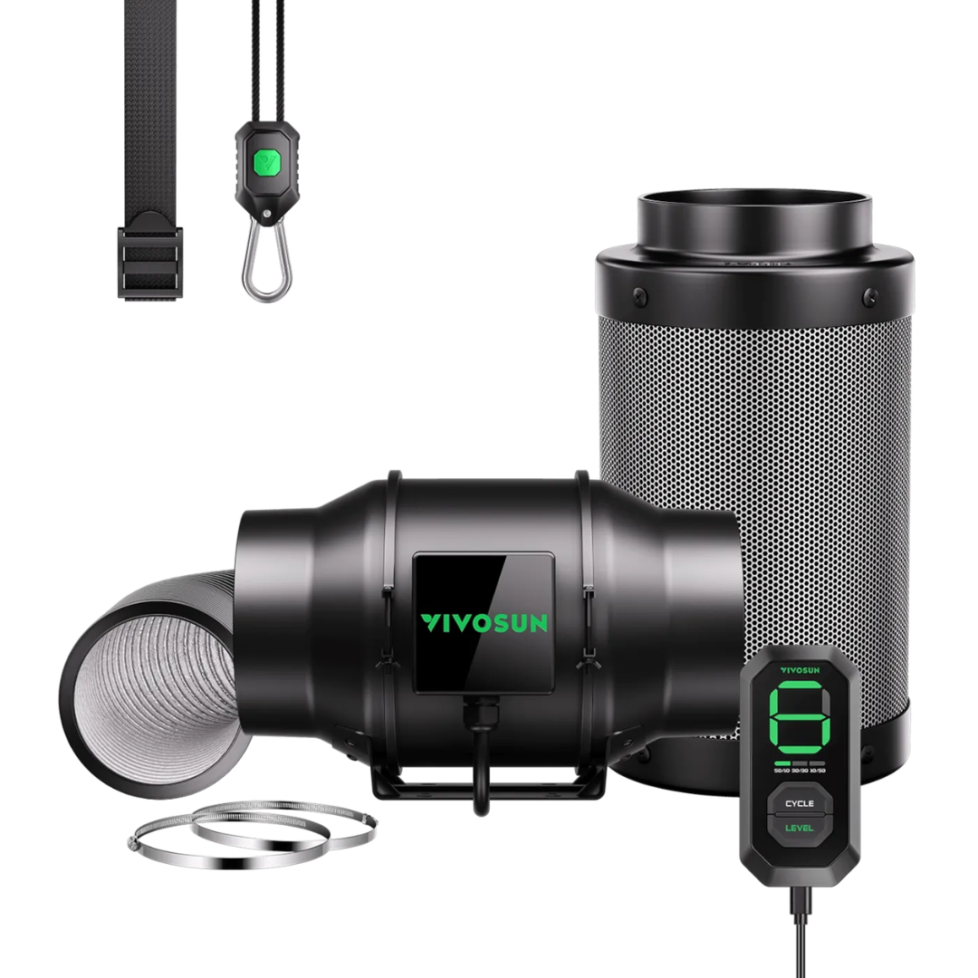 Vivosun Smart Air Filtration Kit 6″, AeroZesh G6 Inline Fan with E12 Speed Controller, Carbon Filter & Ducting Combo